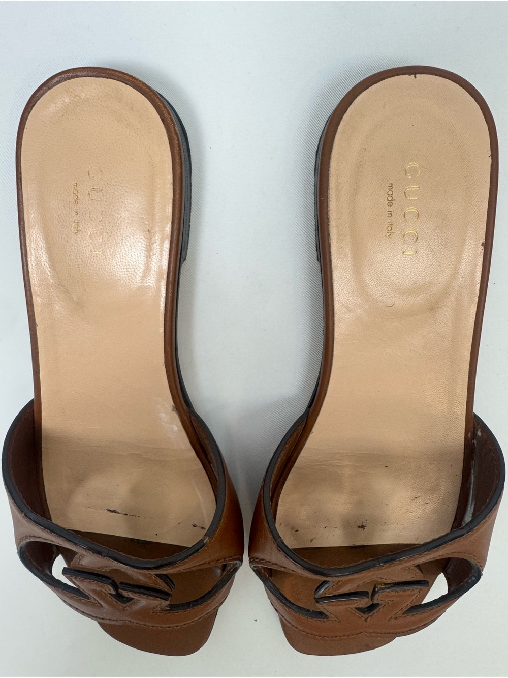 Gucci Tan Brown Leather GG Cutout Slide Mules - Picture 2 of 9